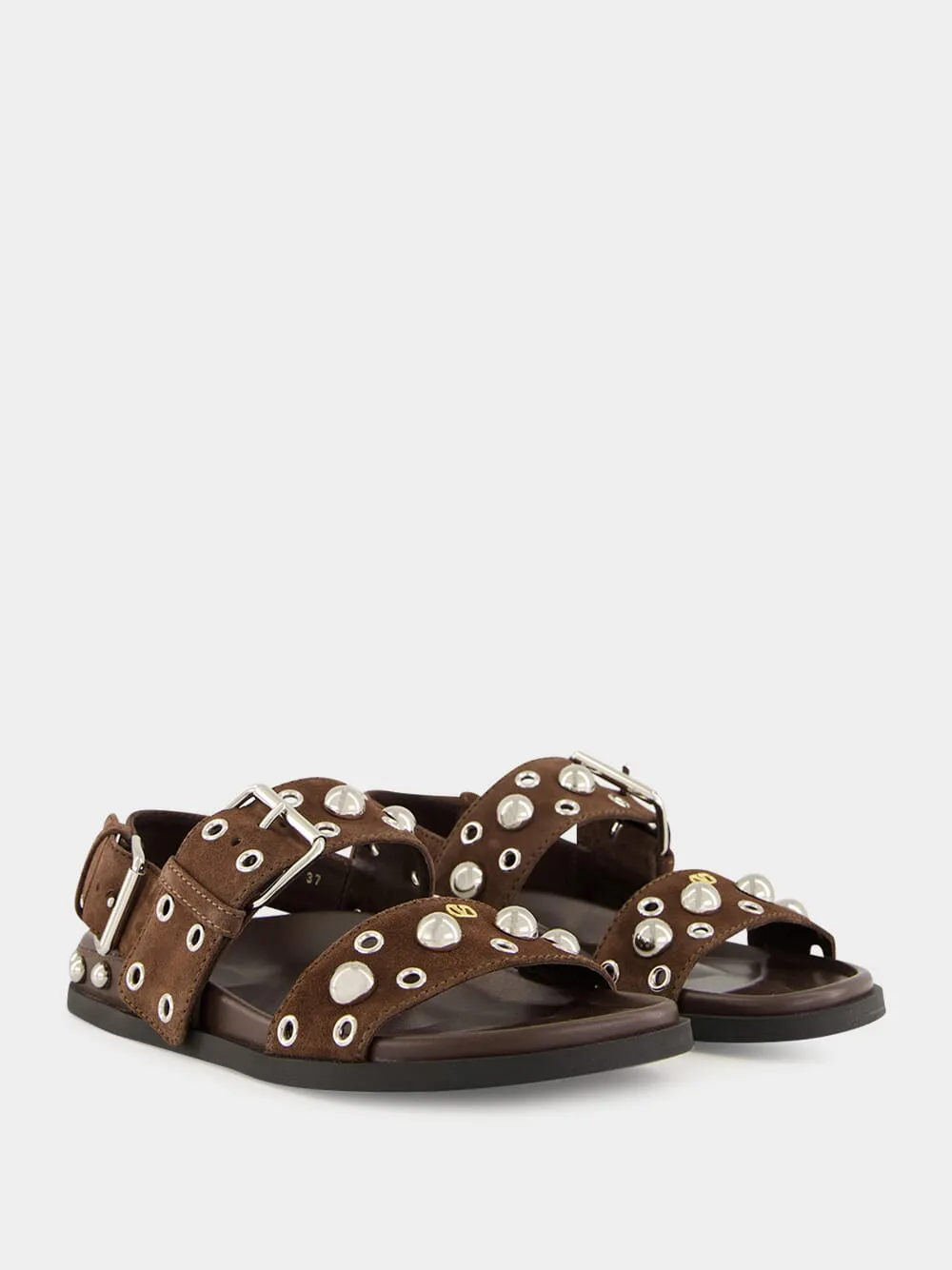 Brown Nellcôte Flat Suede Sandals with Studs sold by Fashion Clinic product image thumbnail 3