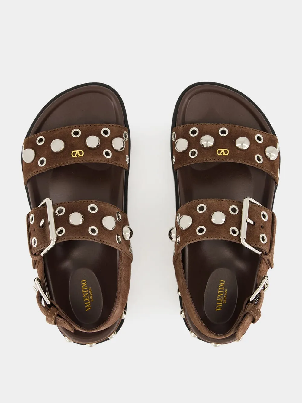 Brown Nellcôte Flat Suede Sandals with Studs sold by Fashion Clinic product image thumbnail 4