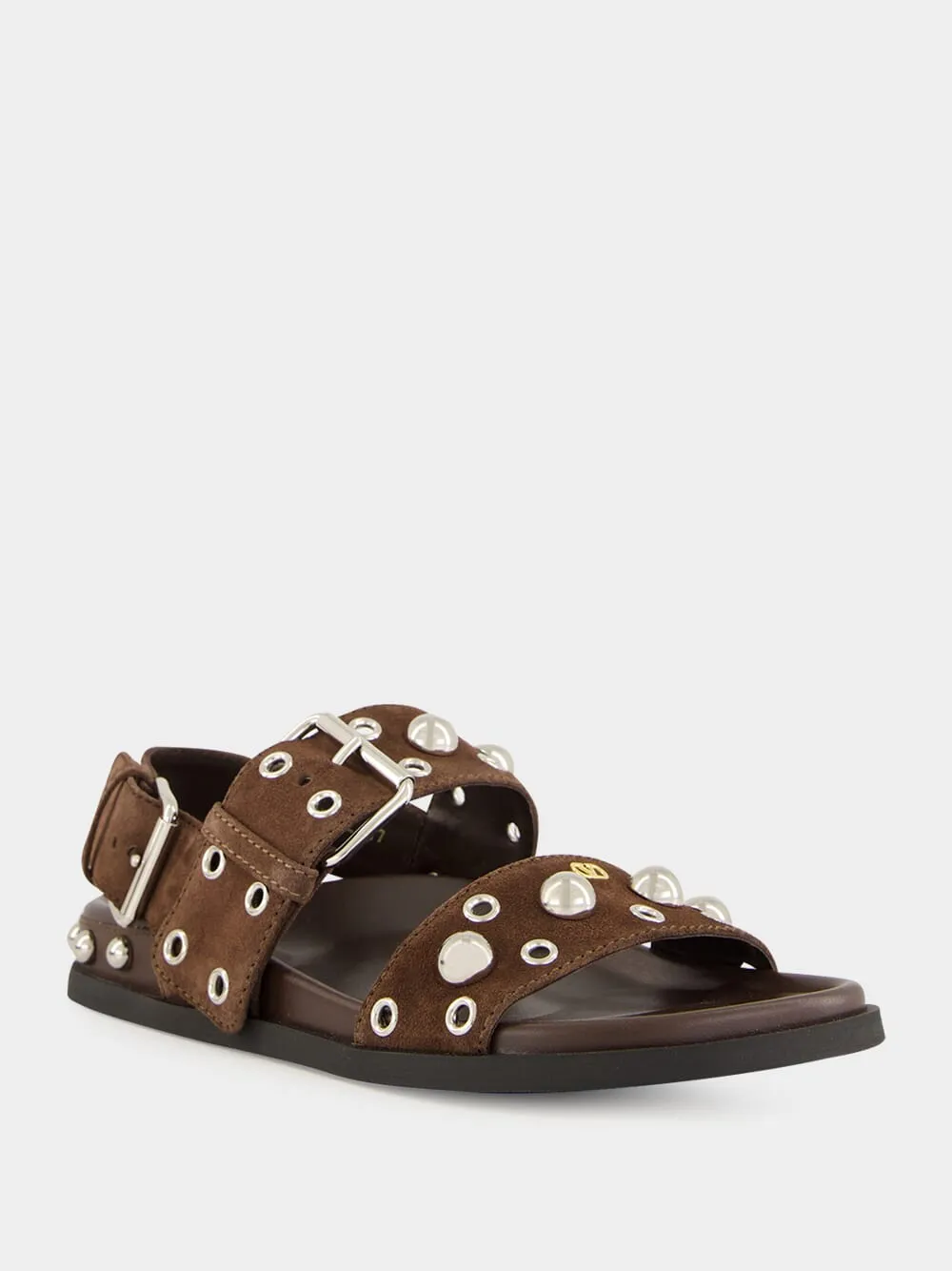 Brown Nellcôte Flat Suede Sandals with Studs sold by Fashion Clinic product image thumbnail 2