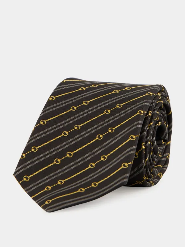 Black Horsebit Jacquard Silk Tie sold by Fashion Clinic