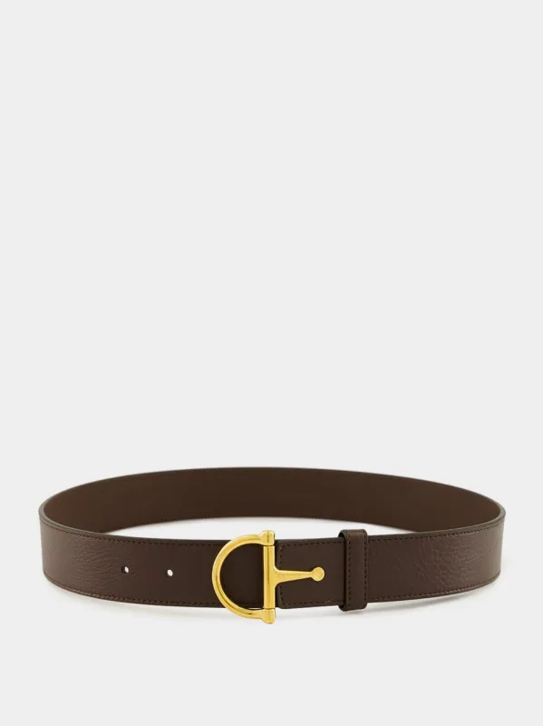 Dark Brown Leather Belt with Horsebit sold by Fashion Clinic