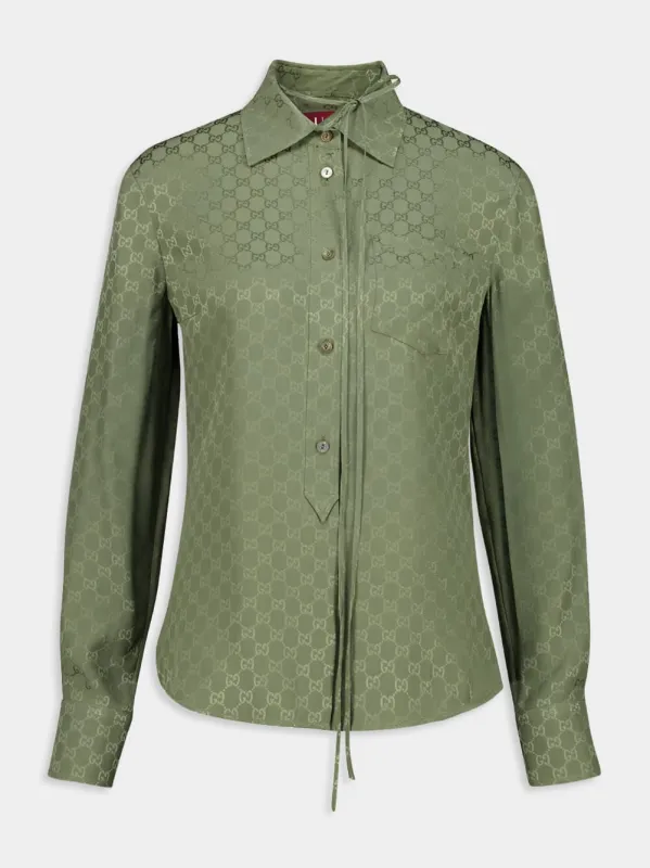 Dark Green GG Silk Jacquard Shirt sold by Fashion Clinic