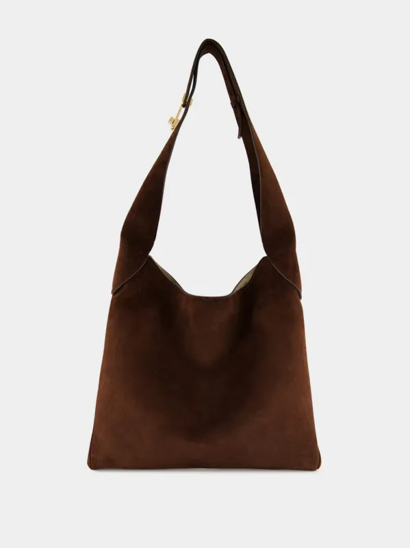 Small Dark Brown Suede Hobo Bag made by Gabriela Hearst