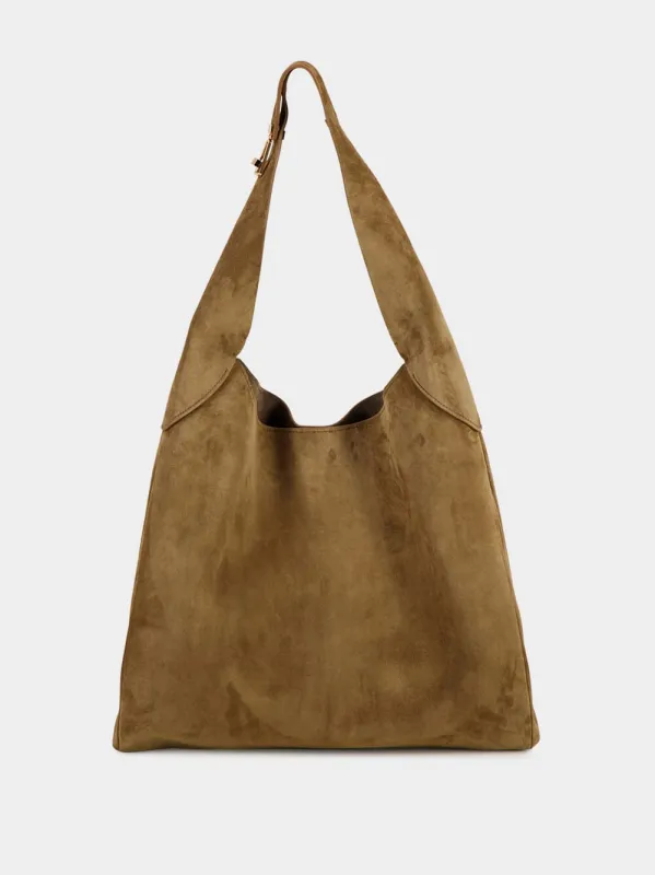 Large Dark Sand Suede Hobo Tote Bag sold by Fashion Clinic
