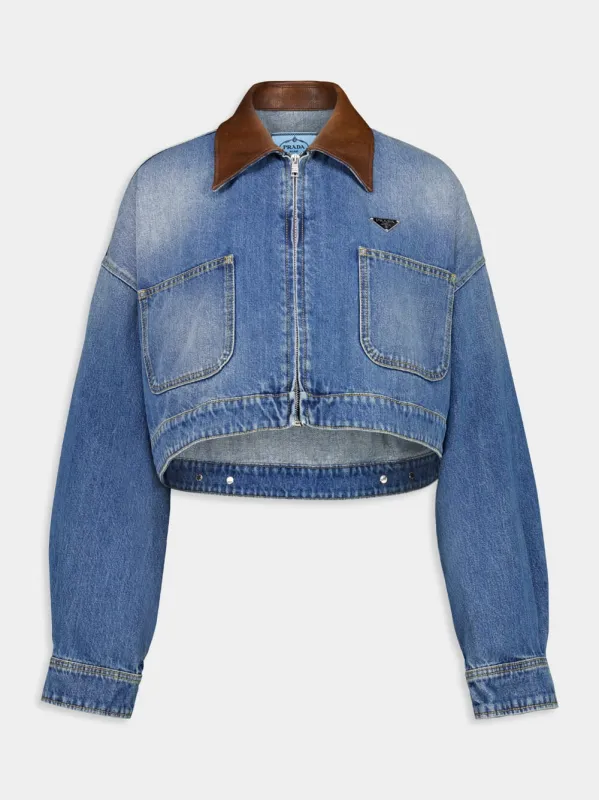 Light Blue Cropped Denim Jacket sold by Fashion Clinic