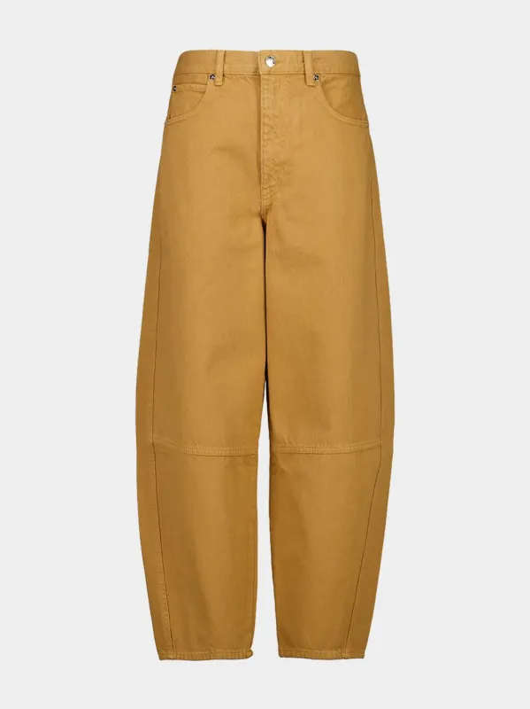Camel High-Rise Bubble Barrel Jeans sold by Fashion Clinic