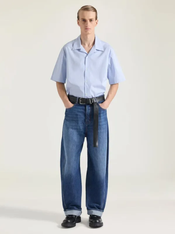 Light Blue Striped Cotton Shirt with Stamp sold by Fashion Clinic