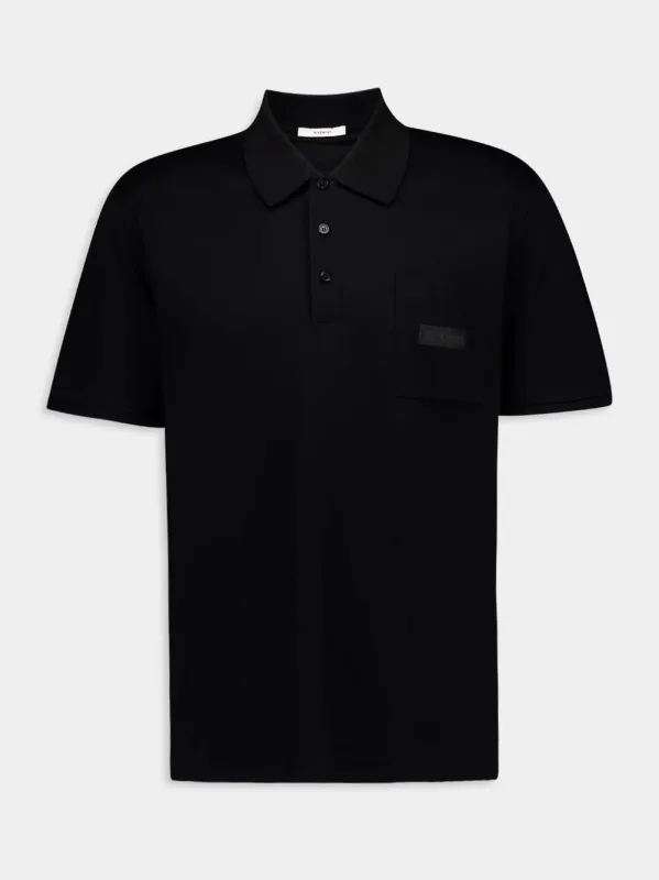 Black Cotton Polo with Patch sold by Fashion Clinic