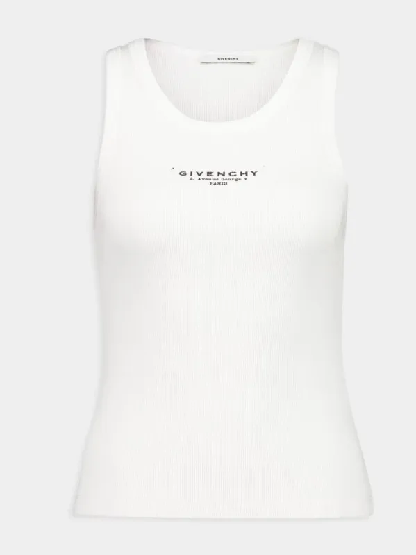 White Slim Fit Tank Top with Stamp sold by Fashion Clinic