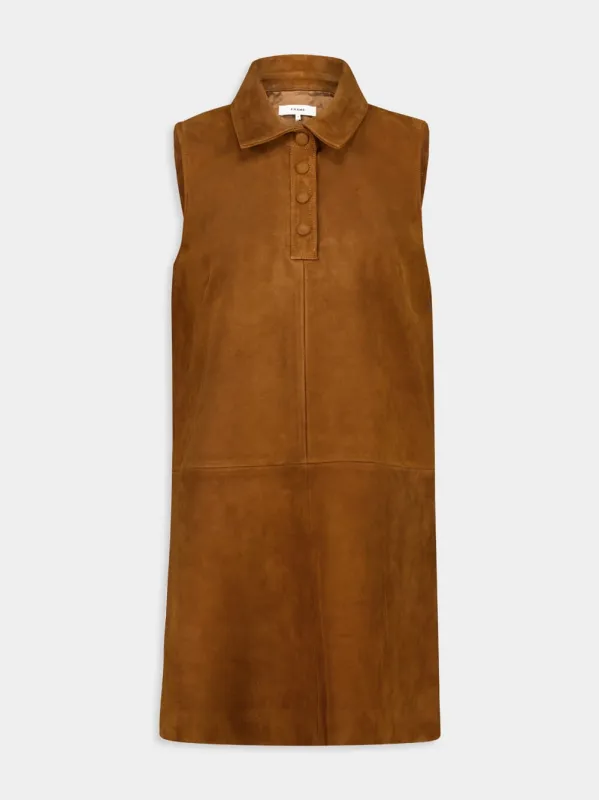 Sepia Suede Sleeveless Shift Dress made by Frame Denim