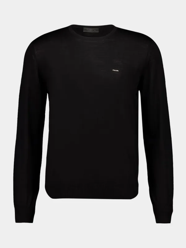 Black Superfine Wool Crewneck Pullover made by Prada