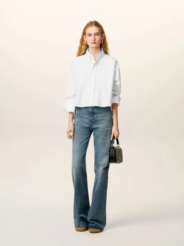 Natural White Cropped Cotton Oxford Shirt sold by Fashion Clinic