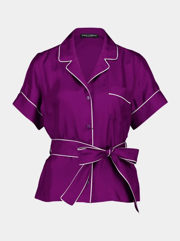 Violet Silk Belted Shirt sold by Fashion Clinic