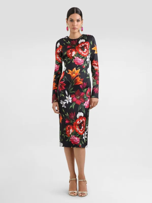 Floral Print Long-Sleeve Satin Dress sold by Fashion Clinic