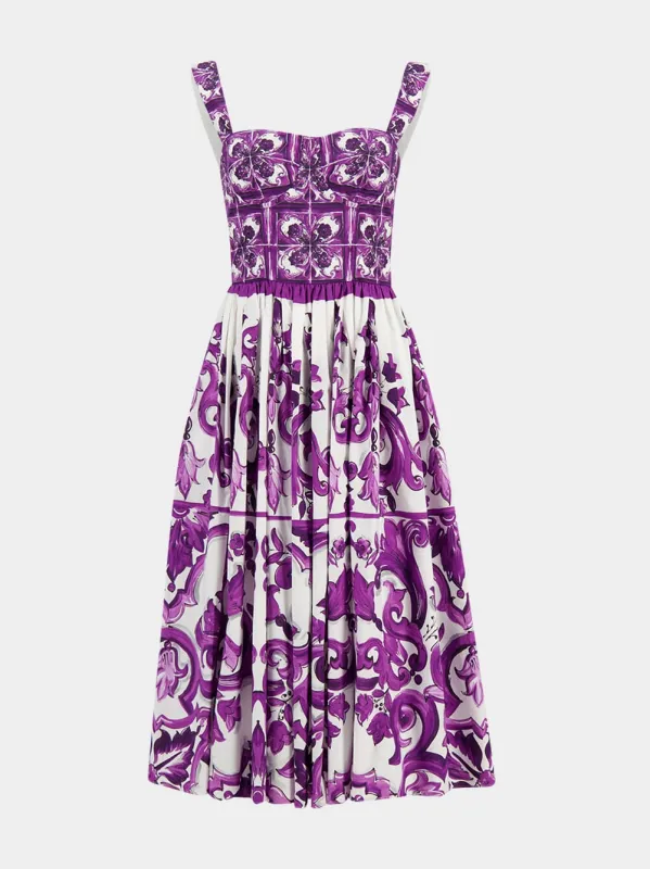 Purple Majolica Print Poplin Midi Dress sold by Fashion Clinic