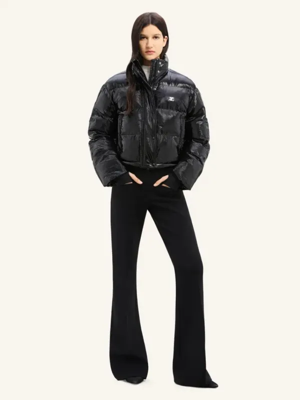 Black Cropped Vinyl Puffer Jacket sold by Fashion Clinic