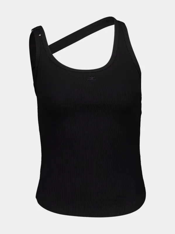 Black Asymmetrical Buckle Tank Top sold by Fashion Clinic