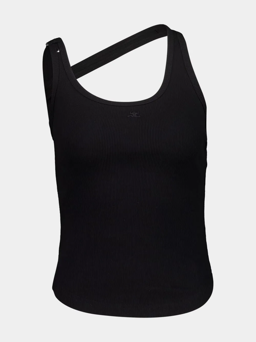 Black Asymmetrical Buckle Tank Top sold by Fashion Clinic
