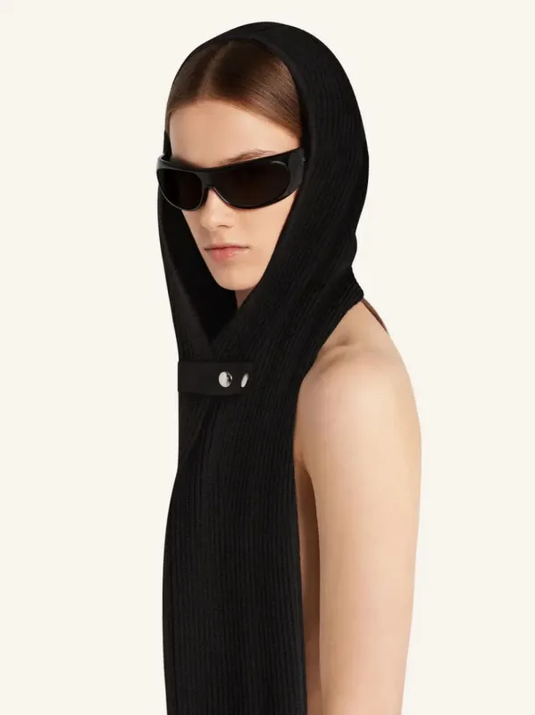 Black Zipped Wool Hooded Scarf made by Courreges