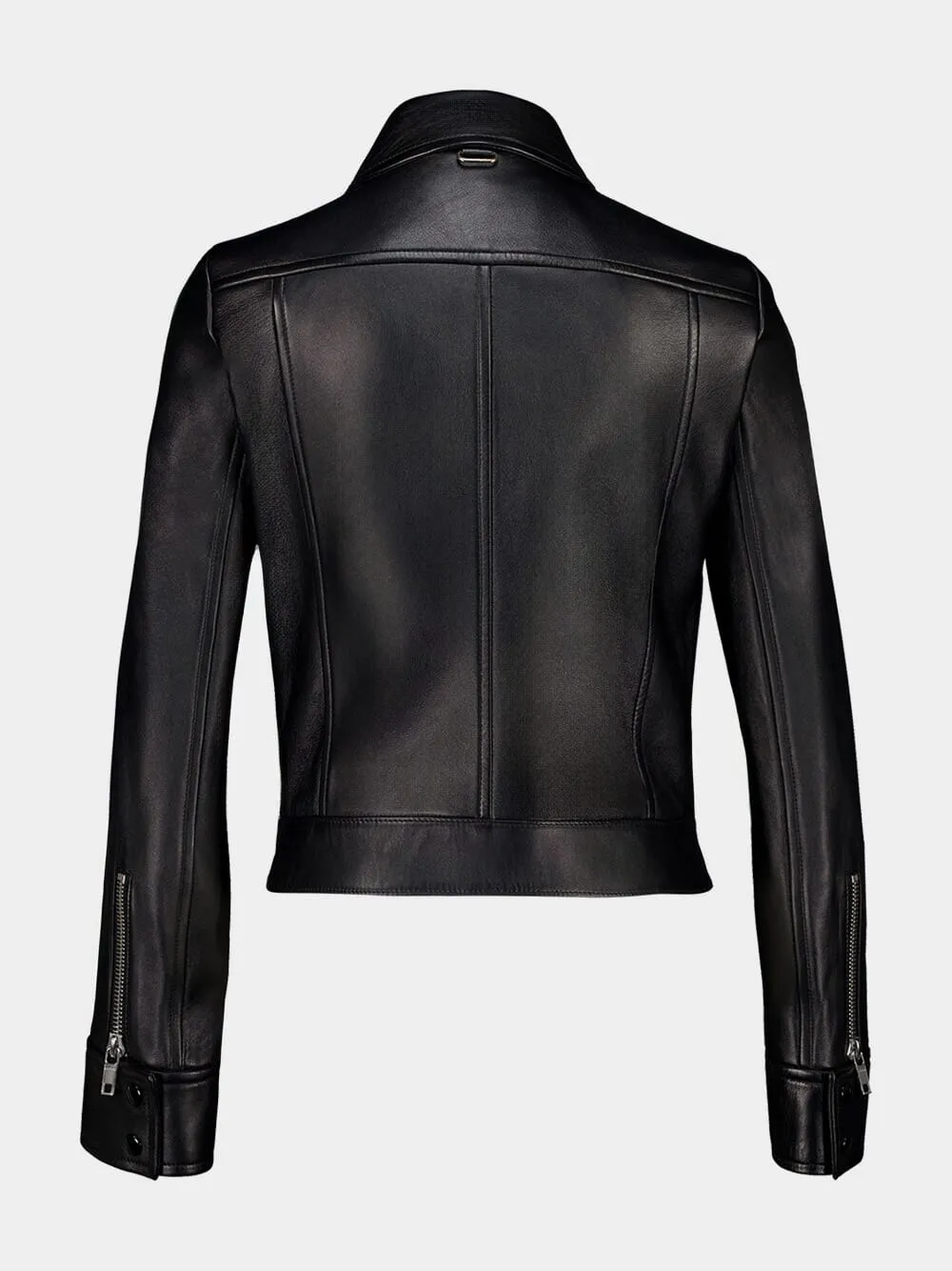 Black Zipped Iconic Leather Jacket sold by Fashion Clinic product image thumbnail 3