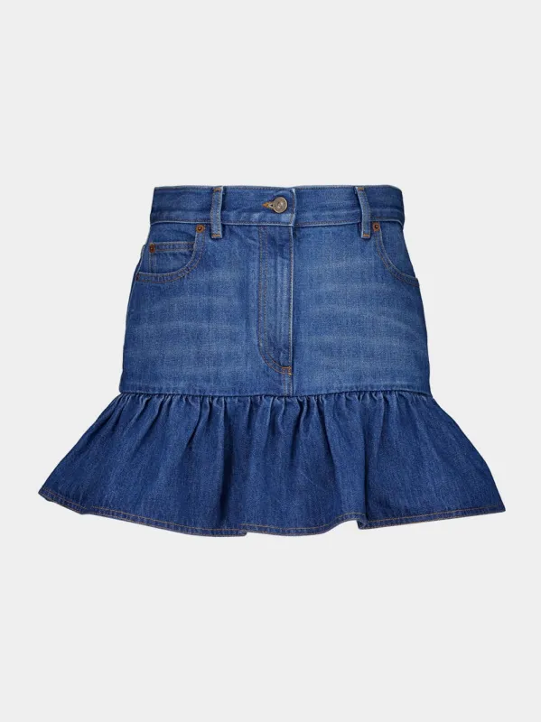 Blue Ruffled Hem Denim Mini Skirt made by Valentino Garavani