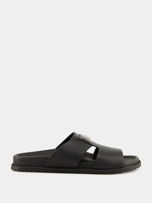 Black Calfskin Slide Sandals sold by Fashion Clinic