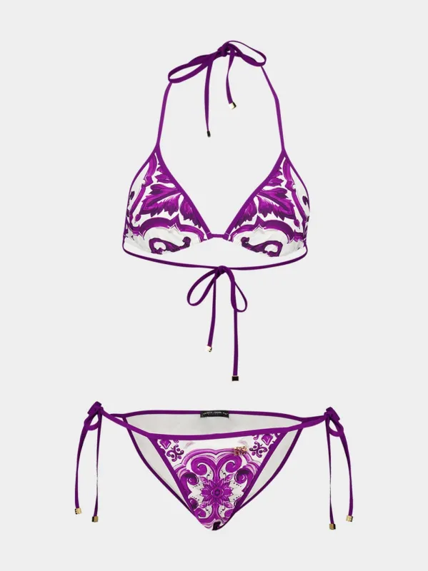 Purple Majolica Print Triangle Bikini sold by Fashion Clinic