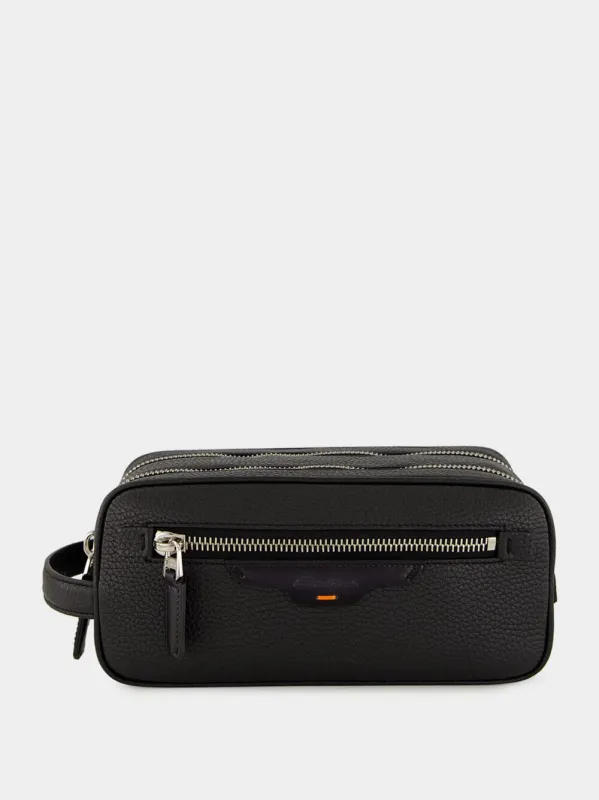 Black Zipped Leather Wash Bag sold by Fashion Clinic