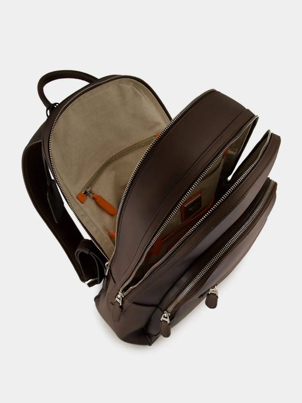 Dark Brown Leather Backpack with Double Pockets sold by Fashion Clinic product image thumbnail 5
