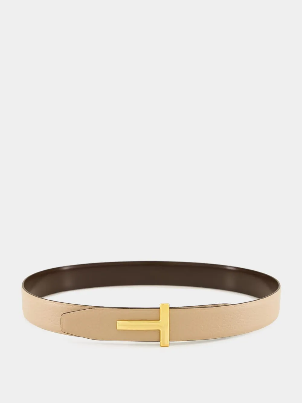 Light Beige and Espresso Reversible T Buckle Belt sold by Fashion Clinic