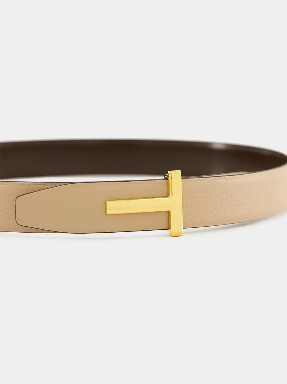 Light Beige and Espresso Reversible T Buckle Belt sold by Fashion Clinic product image thumbnail 3