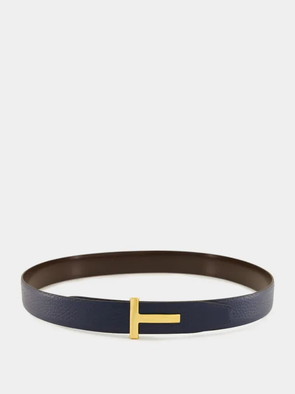 Denim Blue and Espresso Reversible T Buckle Belt sold by Fashion Clinic
