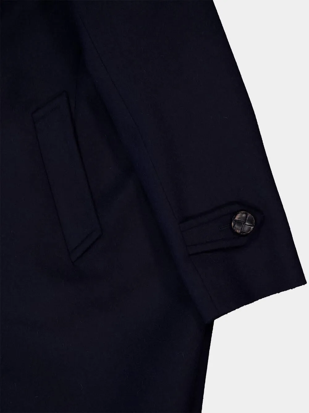 Blue Virgin Wool Coat with Leather Buttons sold by Fashion Clinic product image thumbnail 4