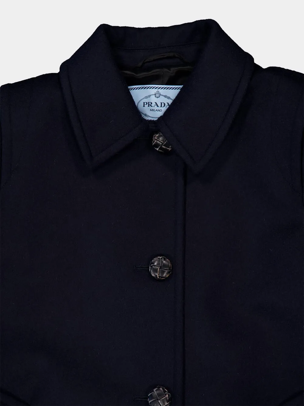 Blue Virgin Wool Coat with Leather Buttons sold by Fashion Clinic product image thumbnail 3