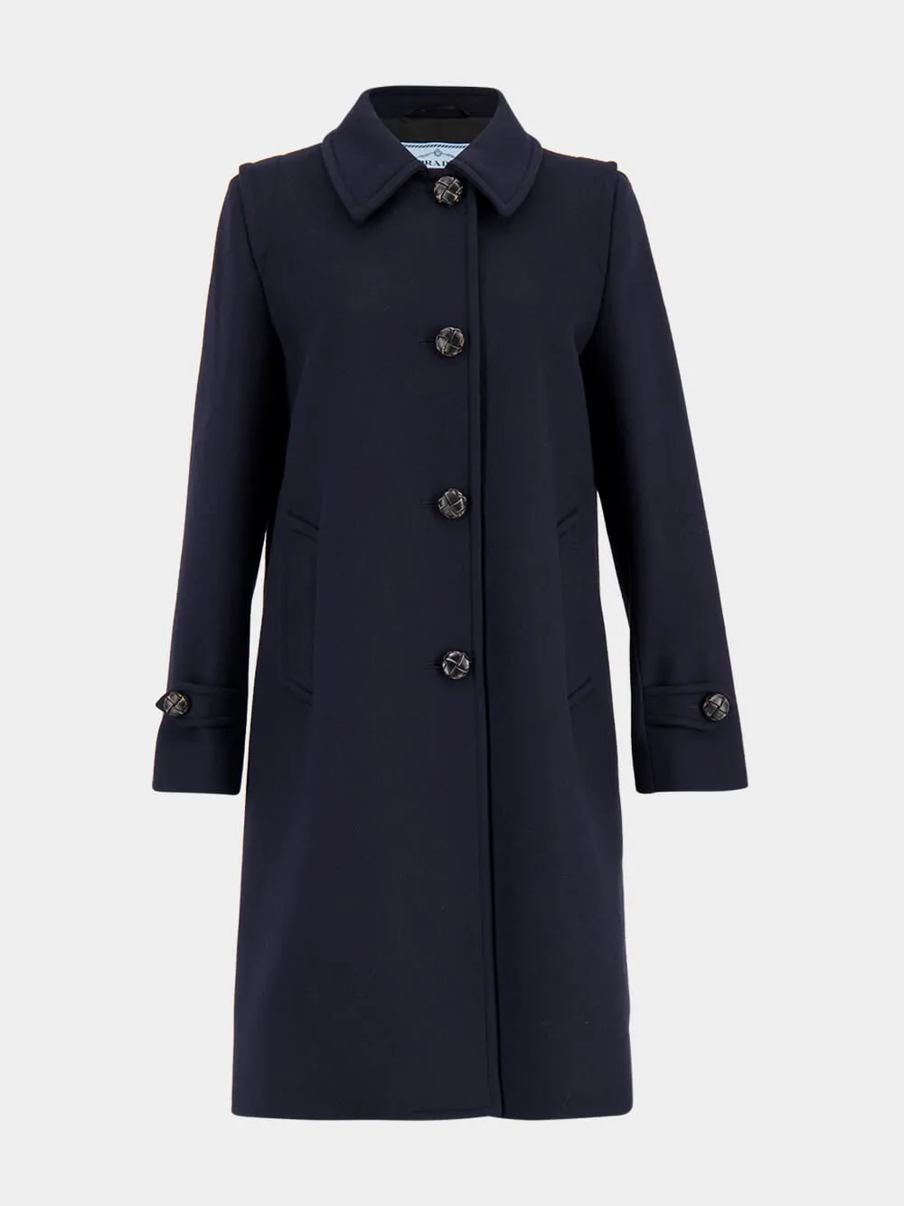 Blue Virgin Wool Coat with Leather Buttons sold by Fashion Clinic