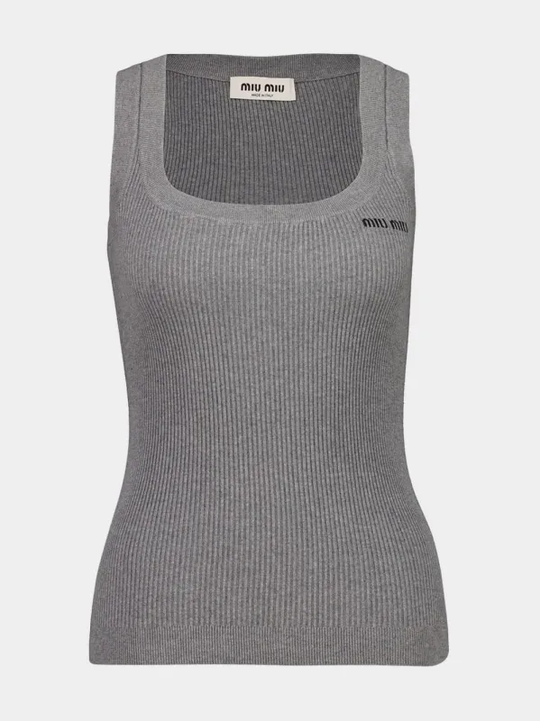 Grey Ribbed Cotton Tank Top sold by Fashion Clinic