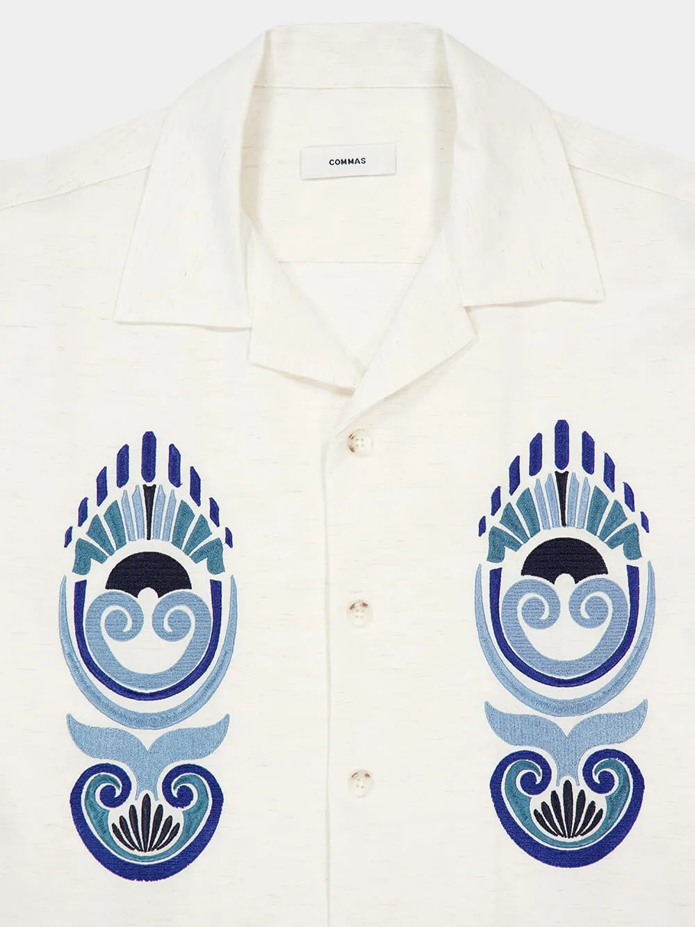 White Shell Embroidered Camp Collar Shirt sold by Fashion Clinic product image thumbnail 5
