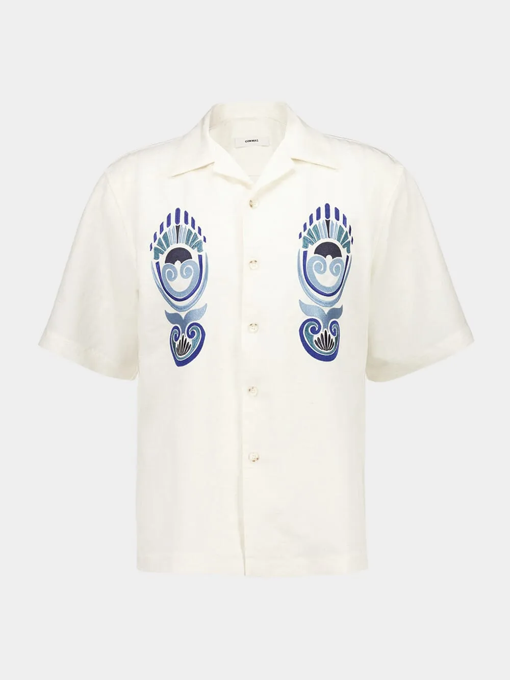 White Shell Embroidered Camp Collar Shirt sold by Fashion Clinic product image thumbnail 2