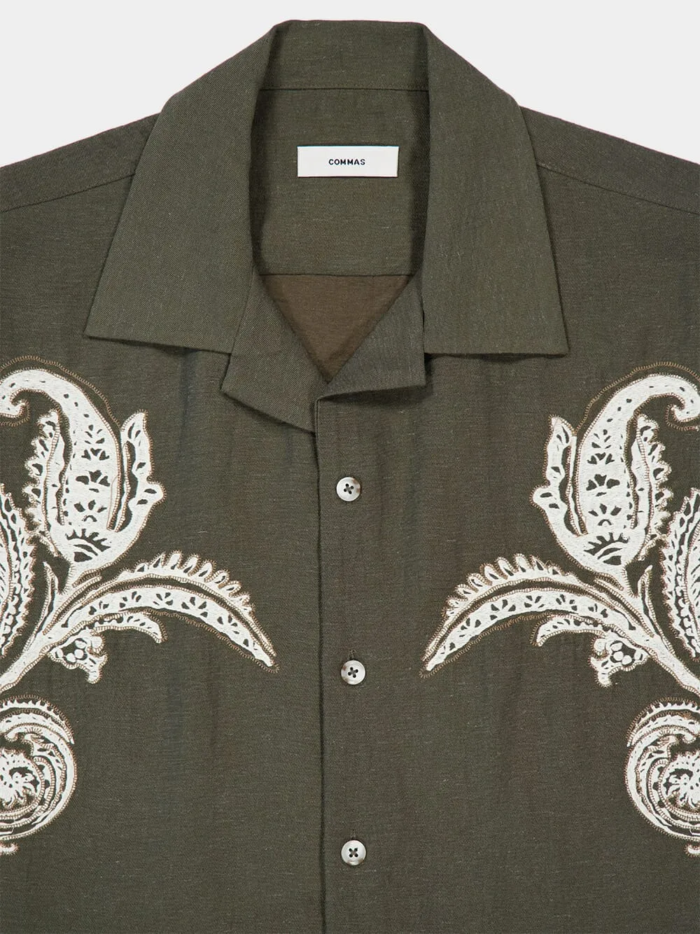Dark Taupe Paisley Embroidered Camp Shirt sold by Fashion Clinic product image thumbnail 5