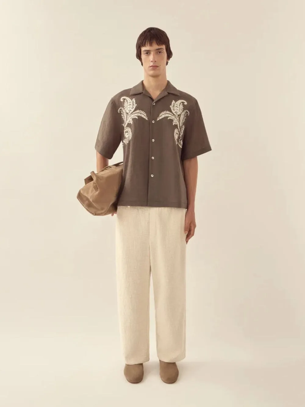Dark Taupe Paisley Embroidered Camp Shirt sold by Fashion Clinic product image thumbnail 2
