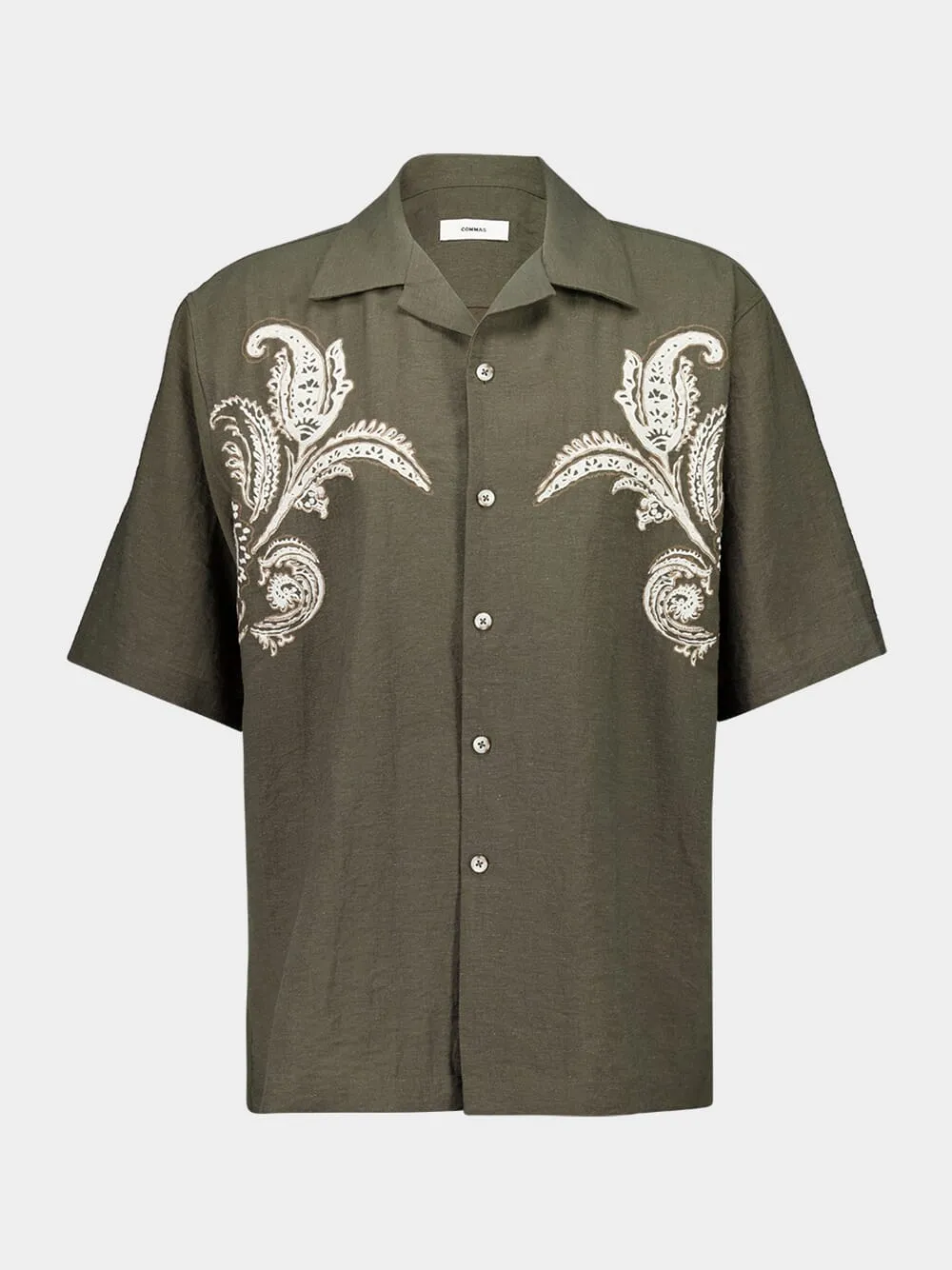 Dark Taupe Paisley Embroidered Camp Shirt sold by Fashion Clinic