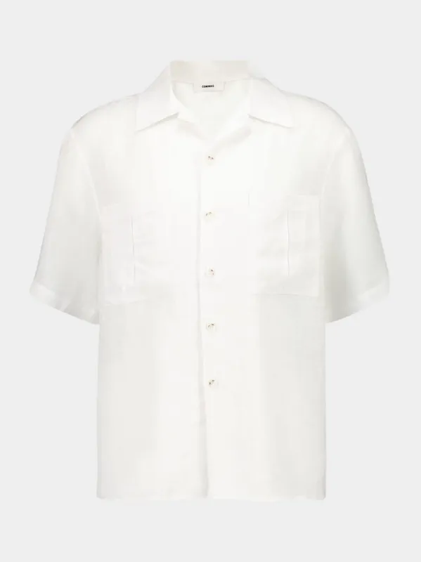 White Oversized Linen Patch Pocket Shirt sold by Fashion Clinic