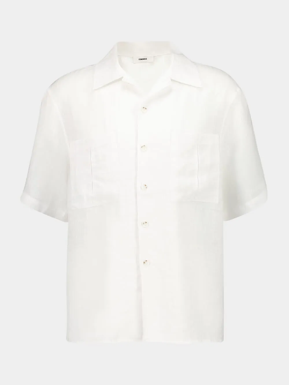 White Oversized Linen Patch Pocket Shirt sold by Fashion Clinic