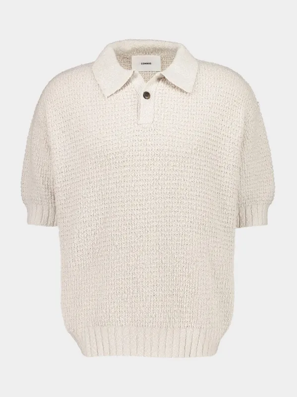 Off White Textured Knit Polo sold by Fashion Clinic