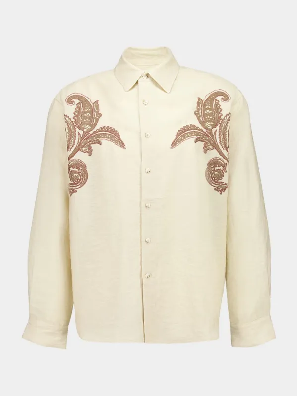 Dark Cream Embroidered Cotton Shirt sold by Fashion Clinic