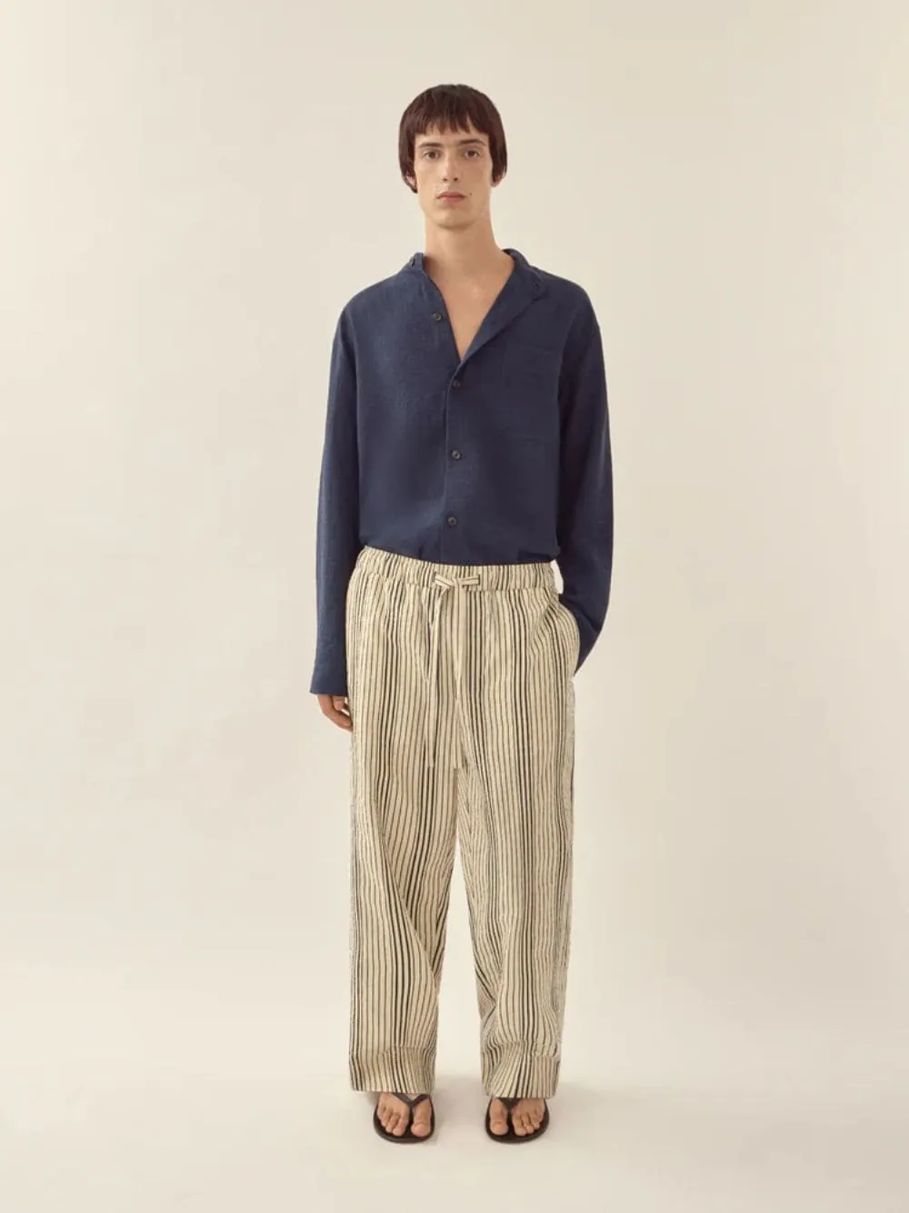 Cream Navy Relaxed Stripe Trousers sold by Fashion Clinic