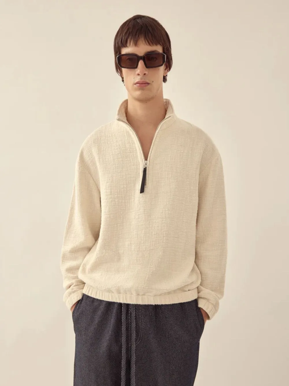 Cream Textured Cotton Pullover sold by Fashion Clinic product image thumbnail 2