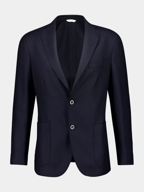 Blue Virgin Wool Two-Button Blazer sold by Fashion Clinic