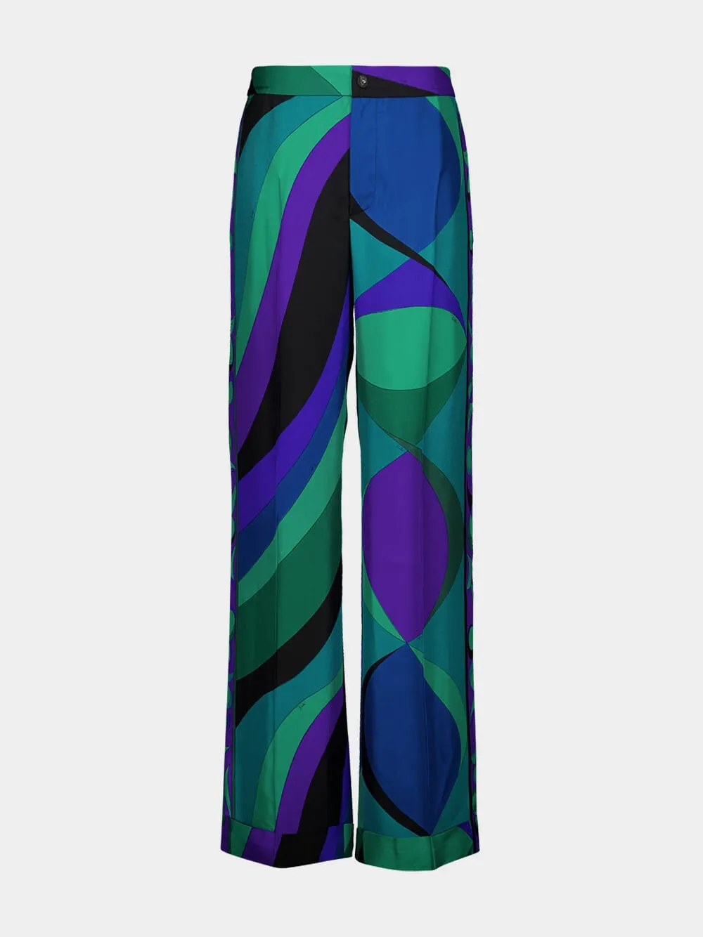 Emerald Printed Straight-Fit Silk Trousers sold by Fashion Clinic