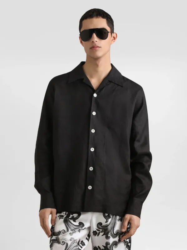 Black Hawaii Linen Canvas Shirt sold by Fashion Clinic